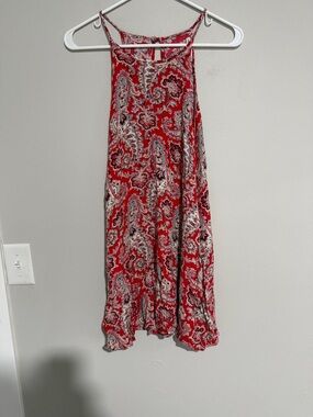 American Eagle Outfitters Red and Cream Paisley Spaghetti Strap Top
